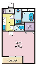SUZUKI甲府丸の内 2階1Kの間取り