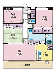 ポレスターブロードシティ高畑 3LDKの間取図画像