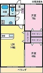 ラインハイト2 2LDKの間取図画像