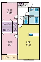 グリーンヴィラ小瀬 2LDKの間取図画像