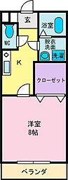 ヴィラージュアンソレイエ 1Kの間取図画像