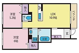 イイイエテラス国母 2LDKの間取図画像