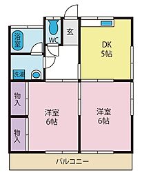清川ハイツ 2DKの間取図画像