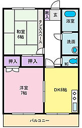 ハニーハイツ1 2DKの間取図画像