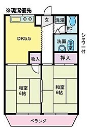 ハイツ豊石2号棟 2DKの間取図画像