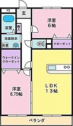プロムナード韮崎 2LDKの間取図画像