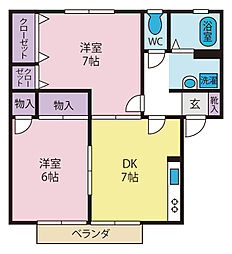 コーポエル・カーサ 2DKの間取図画像