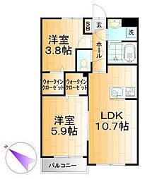 ミリアビタ稲荷木 2階2LDKの間取り
