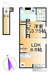 ベルリード武蔵境 1LDKの間取図画像