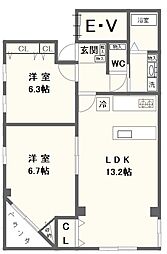 メゾンノースリバー 4階2LDKの間取り