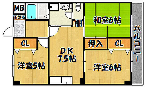 コーポ貴崎 502｜兵庫県明石市貴崎3丁目(賃貸マンション3DK・5階・56.30㎡)の写真 その2