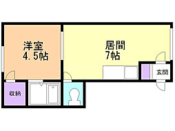 中神マンション 1DKの間取図画像