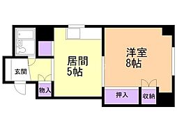 パインスタービル 4階1DKの間取り