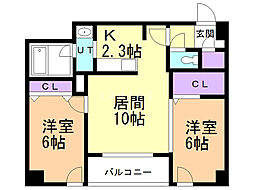 シティレジデンス桑園 2階2LDKの間取り