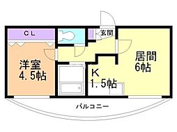 ヴィレッジ円山 4階1DKの間取り