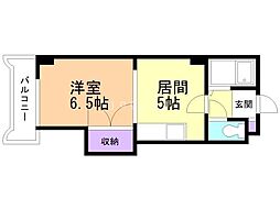 プレジール山鼻 6階1DKの間取り