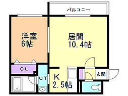 アバンセ二十四軒 4階1LDKの間取り