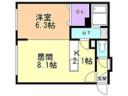 コラージュ琴似 1階1LDKの間取り