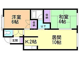 ルミエール山鼻 2階2LDKの間取り