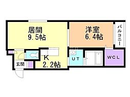 グランスター9 3階1LDKの間取り