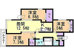 ヴォーネン山鼻ＷＥＳＴ 4階3LDKの間取り