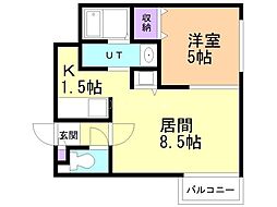 アルシオーネＮ4 3階1LDKの間取り