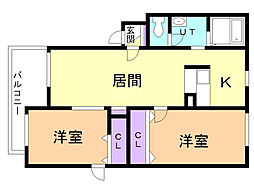 パラッツォコッコロ 1階2LDKの間取り