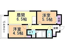 セザール南10条西 2階2DKの間取り