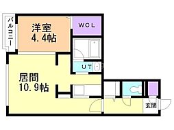 ブランキューブ612 2階1LDKの間取り