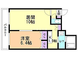 リアン213 4階1LDKの間取り