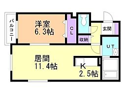 ラパーチェ山鼻 1LDKの間取図画像
