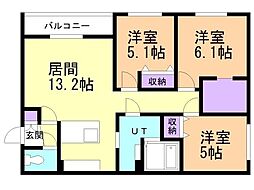 カレラ山の手 5階3LDKの間取り