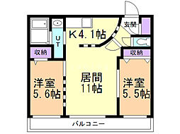 ガーデンテラス24 4階2LDKの間取り