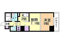 ビッグパレス南6条 5階1LDKの間取り