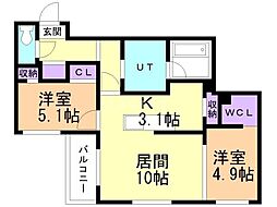 札幌市中央区南五条西11丁目マンション 2LDKの間取図画像
