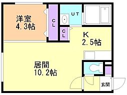札幌市電2系統 西線11条駅 徒歩3分の賃貸マンション 3階1LDKの間取り