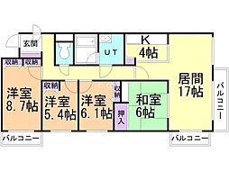 コスモ山の手 4LDKの間取図画像