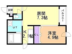 ディスティニー2 1LDKの間取図画像