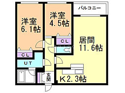 BlancShard南円山 2LDKの間取図画像