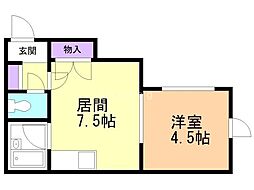 エステート美和南4條 1DKの間取図画像
