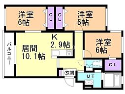 グランメール石山通 3LDKの間取図画像