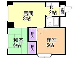 クィーン南5条 2LDKの間取図画像