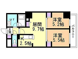 ビッグパレス南6条 2LDKの間取図画像
