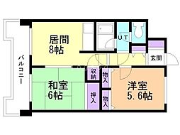 ダイアパレス西線 2DKの間取図画像