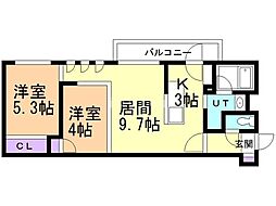 グランパラディーゾ 2LDKの間取図画像