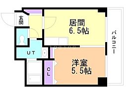 メゾンクレスト中島公園 1DKの間取図画像