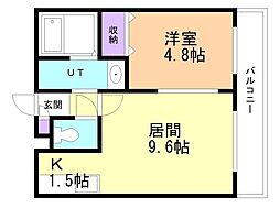 グランドヒルズ 1LDKの間取図画像