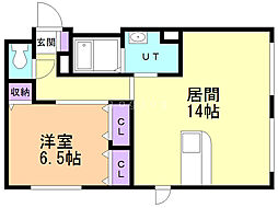 221円山テラス 1LDKの間取図画像