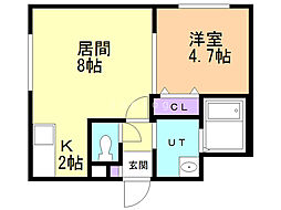 ファーヴァルスマート中島公園 1LDKの間取図画像