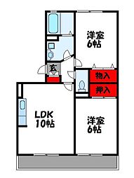 ボヌール新宮 B棟 1階2LDKの間取り